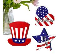 XIAOXIAOYU 4 luglio cartello da tavolo patriottico, 4 luglio, cartello in legno - Independence Day Table decorazioni in legno - Monumento rustico in piedi - segno bandiera US per vassoio a gradini