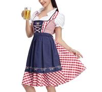 XIAOXIAOYU Oktoberfest Costume da donna, plaid stile etnico tedesco da donna, Oktoberfest Dirndl Costume, Abiti Dirndl, Costumi tedeschi, Abito bavarese cosplay per il festival della birra, rosso, M