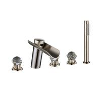 Xiaoxu Miscelatore per Vasca a Cascata con Doccia, Caldo e Freddo, Set di rubinetti per Vasca a 5 Fori, Oro Spazzolato