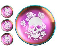 xiaoyu 4 confezioni di piatti da cena in acciaio inox con scheletri di Halloween, piatti rotondi in metallo gotici a forma di teschio, design unico con motivo a teschio/fiore, piatti da cena per cena