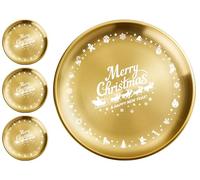 xiaoyu 4 pezzi Piatti natalizi in acciaio inossidabile, piatti rotondi in metallo, design unico con motivo natalizio, piatti da portata per uso alimentare da 8,07 pollici per cena, festa, campeggio