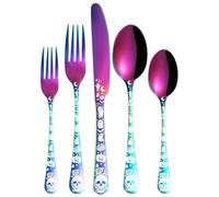 XIAOYU 5 pezzi set di posate Halloween teschio, set di posate in acciaio inox, set di posate cothic skeleton include forchetta coltello cucchiaio, perfetto per Halloween Pasqua e Natale, arcobaleno
