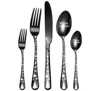 XIAOYU 5pcs set di argenteria di Natale, set di posate in acciaio inossidabile con maniglie uniche del modello dell'albero di Natale, set di posate per Natale, Halloween, Pasqua, nero