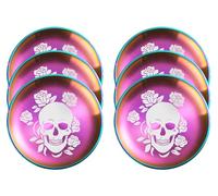 xiaoyu 6 confezioni di piatti da cena in acciaio inox con scheletri di Halloween, piatti rotondi in metallo gotici a forma di teschio, design unico con motivo a teschio/fiore, piatti da cena per cena