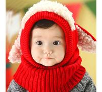 Xiaoyu bambino ragazze ragazzi ragazzi inverno cappello sciarpa di lana sciarpa cappuccio orecchio cappuccio sciarpe cappuccio teschio capsule, rosso