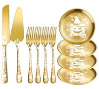 xiaoyu Set di 10 pezzi per Halloween con coltello e paletta per torta a forma di scheletro, forchette e piattini per dessert, design gotico unico con teschio e zucca, per Halloween, Pasqua e Natale