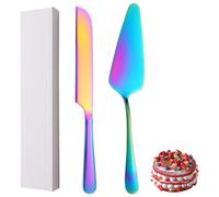 XIAOYU Set di 2 coltelli e paletta per torta nuziale, in acciaio inox, set da portata per matrimoni, compleanni, feste e anniversari, arcobaleno