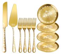 xiaoyu set di coltelli e palette per torta di Natale con forchette e piattini da dessert, 10 utensili per tagliare torte in acciaio inossidabile, design unico con motivo ad albero di Natale