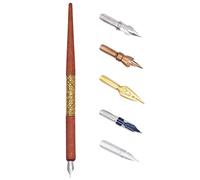 XIAOYU Set di portapenne obliquo per calligrafia in legno, con 5 pennini, in legno rosso