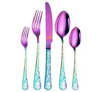 XIAOYU Set di posate con motivo a teschio da 5 pezzi, set di posate in acciaio inossidabile, scheletro gotico unico e design con motivi floreali, perfetto per Halloween, Pasqua e Natale, arcobaleno