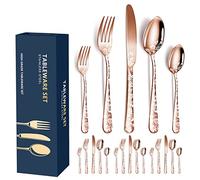 XIAOYU Set di posate da 20 pezzi, posate in acciaio inossidabile per 4 persone, design unico, include coltelli da tavola/forchette/cucchiai, lavabili in lavastoviglie, oro rosa