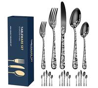 XIAOYU Set di posate da 20 pezzi, posate in acciaio inossidabile per 4 persone, design unico, include coltelli da tavola/forchette/cucchiai, lavabili in lavastoviglie, nero