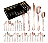 XIAOYU Set di posate da 40 pezzi, set di posate in acciaio inossidabile, servizio per 8, design unico, include coltelli da tavola/forchette/cucchiai, set di posate lucidate a specchio, oro rosa