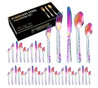 XIAOYU Set di posate da 40 pezzi, set di posate in acciaio inossidabile, servizio per 8, design unico, include coltelli da tavola/forchette/cucchiai, set di posate lucidate a specchio, arcobaleno