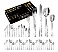 XIAOYU Set di posate da 40 pezzi, set di posate in acciaio inossidabile, servizio per 8, design unico, include coltelli da tavola/forchette/cucchiai, set di posate lucidate a specchio, argento