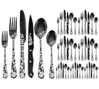 XIAOYU Set di posate da 48 pezzi con coltelli da bistecca, set di posate in acciaio inossidabile per 8 persone, set di coltelli forchette cucchiai con laser unico a forma di fiore di peonia
