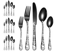 XIAOYU Set di posate da tavola scheletro di Halloween da 20 pezzi, servizio di posate per 4, design gotico unico con motivo floreale a teschio, set di posate scheletro per Halloween Pasqua Natale