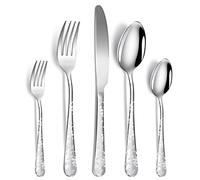 XIAOYU Set di posate in acciaio inossidabile da 5 pezzi, set di posate in argenteria, include coltello/forchetta/cucchiaio, design unico, lavabile in lavastoviglie, argento