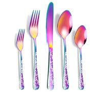 XIAOYU Set di posate in acciaio inossidabile da 5 pezzi, set di posate in argenteria, include coltello/forchetta/cucchiaio, design unico, lavabile in lavastoviglie, arcobaleno