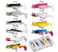 XIAQICA 10 Pezzi Artificiali Spinning Kit Esche Pesca Morbide Mare Bass Fishing PVC Esche Artificiali con 1 Scatola Plastica per Pesca di Spigole, Lucci, Trote e Pesci Carnivori