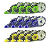 XIAQICA 12 Pezzi Bianchetto a Nastro 12M x 5mm Correttore a Nastro con Cappuccio Protettivo Scolorina Nastro Cancellina Nastro per Studenti e Ufficio (Verde, Blu, Giallo)