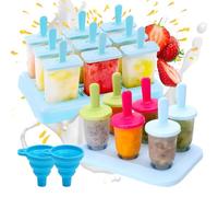 XIAQICA 15 Pezzi Stampi per Ghiaccioli con Bastoncino Riutilizzabile + 2 Imbuti, Stampi per Gelati Set Stampo Gelato Stecco Fai Da Te Stampini Formine Ghiaccioli Stampo Preparazione Gelati Sorbetti