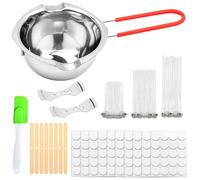 XIAQICA 180 Pezzi Stoppini per Candele Kit Candele Fai da te Stoppino per Candele con 2 Tavole Solide + 10 Nastri Biadesivi + 1 Crogiolo Cera + 8 Tavole Legno + 1 Spatola Silicone
