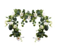 XIAQICA 2 Pezzi Ghirlanda di Fiori di Rosa Finta, Artificiale Eucalipto Ghirlanda da Appendere per Hotel, Matrimoni, Tavolo da Pranzo, Casa, Feste, Giardino, Decorazione Artistica