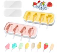 XIAQICA 2 Pezzi Silicone Stampi per Gelato con 2 Copertura antipolvere + 12 Bastoncini Riutilizzabili, Senza BPA, 8 Forme Stampo per Ghiaccioli Fai Da Te stampi per Gelato Congelato (Giallo, Rosa)