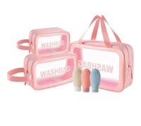 XIAQICA 3 Pezzi Beauty Trasparente da Viaggio con 3 Bottiglie da Viaggio Impermeabile Borsa Cosmetica Portatile Washbag Pochette Donna Trucchi per Bagno, Piscina, Viaggio, Aereo
