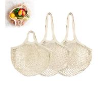 XIAQICA 3 Pezzi Borsa a Rete in Cotone, Borse Spesa Riutilizzabili, Lavabili Rete per Borse Uncinetto per Conservare Frutta, Verdura (Manico Lungo + Manico Corto)