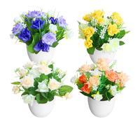 XIAQICA 4 Pezzi Piantine Finte Decorative con Vasetto Rose Mini Fiori Finti Piante Artificiali Verdi in Vaso Plastica DIY Interno Decorazioni per Esterno Casa Ufficio Tavolo Stanza Bagno