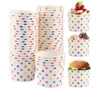 XIAQICA 50 Pezzi di Coppe Gelato con Cucchiai 240 ml Coppette Gelato con Pois Colorati Coppa Gelato Carta Coppe Carta per Gelato per Dessert Pasticcini Yogurt Zuppe