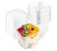 XIAQICA 50 Tazze da Dessert con Coperchio + 50 Cucchiaio 14oz/400ml Bicchieri da Dessert Riutilizzabili Tazze da Dessert Bicchierini da Dessert per Finger Food Gelato Budino Dolci Monoporzione