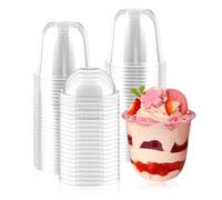 XIAQICA 50pcs Coppette Gelato 360ml Bicchierini Finger Food Plastica Trasparenti Ciotoline Monoporzione con Coperchio e Cucchiaio per Gelato, Budino, Mousse, Tè al Latte