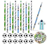 XIAQICA 75 Pezzi Set Cancelleria A Tema Calcio, 12 Legno Matite Calcio 12 Gomme Cancellare Calcio 50 Adesivi Diversi 1 Temperamatite Bambini Ragazzi per Cancelleria Scolastica Bomboniere per Feste Com