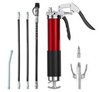 XIAQICA Ingrassatore Manuale 8000PSI Cartuccia Grasso per Ingrassatore con Impugnatura, Ugello, Tubo Flessibile e Tubo Metallico per Cartucce da 400g, Rosso