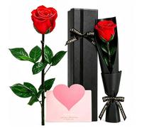XIATIAN Rosa eterna, rosa dell'infinito con stelo, rosa rossa in | Realizzato con rose naturali, con biglietto di auguri, regalo ideale per le donne, per la festa della mamma, compleanni