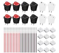 Xiatiaosann 12 pezzi Interruttore a bilanciere rotondo AC 6A/250V 10A/125V SPST Mini pulsante on/off 3 colori(nero/rosso/bianco)Interruttore a levetta rotondo a 2 pin a 2 posizioni con filo a crimpare