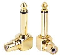 Xiatiaosann Adattatore audio da RCA a 1/4", connettore per microfono mono maschio da 6,35 mm a 90 gradi a connettore femmina RCA, connettore jack per chitarra in rame puro placcato in oro(2 pezzi)
