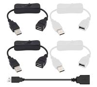 Xiatiaosann Cavo USB 2.0 Maschio a Femmina da 4 Pezzi con Interruttore On/Off, Interruttore a Bilanciere in Linea USB in Bianco e Nero da 30 cm per Registratore di Guida con Cavo di Prolunga USB
