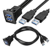 Xiatiaosann Cavo USB 3.0 per montaggio a pannello quadrato, doppio cavo USB 3.0 maschio a femmina AUX per montaggio a pannello a incasso con fibbia per auto, barca o moto (3FT/1m)