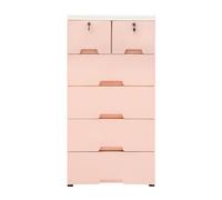 XIAYUHE Cassettiera con cassetti, 5 strati, 6 cassetti, quattro ruote, serrature superiori, portata massima 25 kg, 102 x 50 x 34,8 cm, rosa e bianco