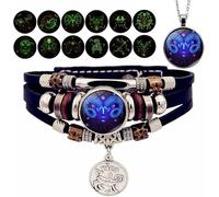 XIBDGNTNE Bracciale Manifestazione Zodiacale, 12 bracciali delle costellazioni che brillano al buio, cinturino intrecciato multistrato regolabile, perline vintage intrecciate a mano