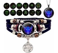 XIBDGNTNE Bracciale Manifestazione Zodiacale, 12 bracciali delle costellazioni che brillano al buio, cinturino intrecciato multistrato regolabile, perline vintage intrecciate a mano