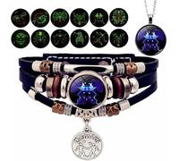XIBDGNTNE Bracciale Manifestazione Zodiacale, 12 bracciali delle costellazioni che brillano al buio, cinturino intrecciato multistrato regolabile, perline vintage intrecciate a mano