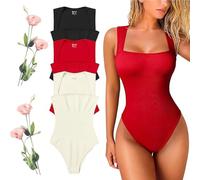 XIBHDN Roarrave Body Suit, Roarrave Sleeveless Tummy Control Body Suit,Sexy Square Neck Seamless Compression Butt Liftin (Red, L)