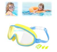 XIBHDN Suvaya Swimming Goggles,HD Children's Large Frame Waterproof and Anti-fog Swimming Goggles,Kids Swim Goggles with Nose Cover (Yellow Blue Transparent)