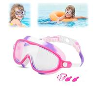 XIBHDN Suvaya Swimming Goggles,HD Children's Large Frame Waterproof and Anti-fog Swimming Goggles,Kids Swim Goggles with Nose Cover (Camouflage Pink Transparent)