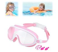 XIBHDN Suvaya Swimming Goggles,HD Children's Large Frame Waterproof and Anti-fog Swimming Goggles,Kids Swim Goggles with Nose Cover (Pink White Transparent)